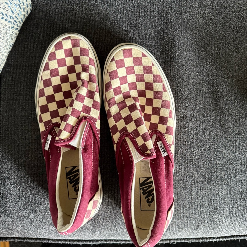 Maroon and Cream Slip-On Sneakers